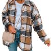 Women's Fall Color Block Plaid Flannel Shacket Jacket Button Down Shirt Coat Tops