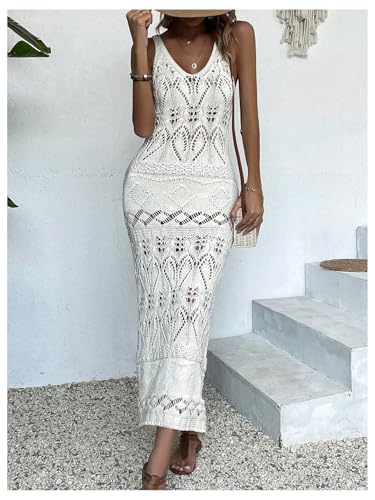 Women's Crochet Dress Bathing Suit Cover Up Hollow Out Beach Maxi Sundress Coverups
