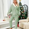Women's Fleece Pajamas Sets Fluffy Sleepwear Warm Sherpa Pullover Pants with Pockets