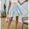 Women's Summer Ruffle Cap Sleeve Color Block Tiered Flowy Babydoll Mini Dress Sundress