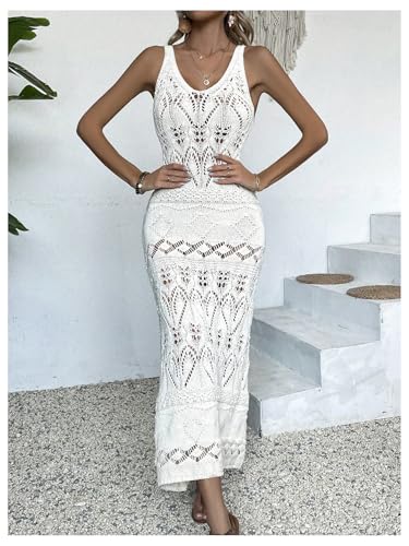 Women's Crochet Dress Bathing Suit Cover Up Hollow Out Beach Maxi Sundress Coverups