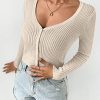 Women's Ribbed Knit Button Down V Neck Lightweight Cropped Cardigan Sweater