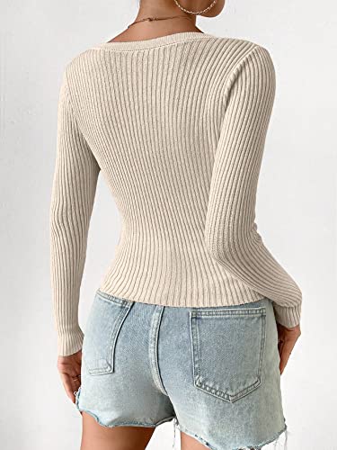 Women's Ribbed Knit Button Down V Neck Lightweight Cropped Cardigan Sweater
