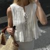 Linen Bow Tie Front Tank Top Women Coquette Pleated Peplum Blouse Y2K Babydoll Ruffle Shirt Sleeveless Tunic Outfits